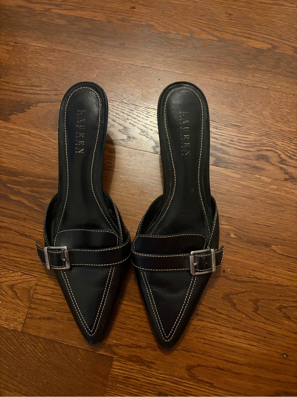 Lauren Ralph Lauren Black Pointed Slip-On Mule with Buckle Detail